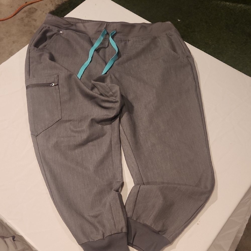 Figs Medical Gray Jogger Pants with Teal Accents